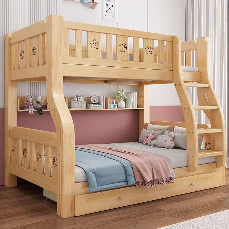 Solid Wood Bunk Bed, Two-Story Loft Bed, Double Bed with Desk Underneath, Small Apartment Children's Bed, Double Bed with Trundle Bed