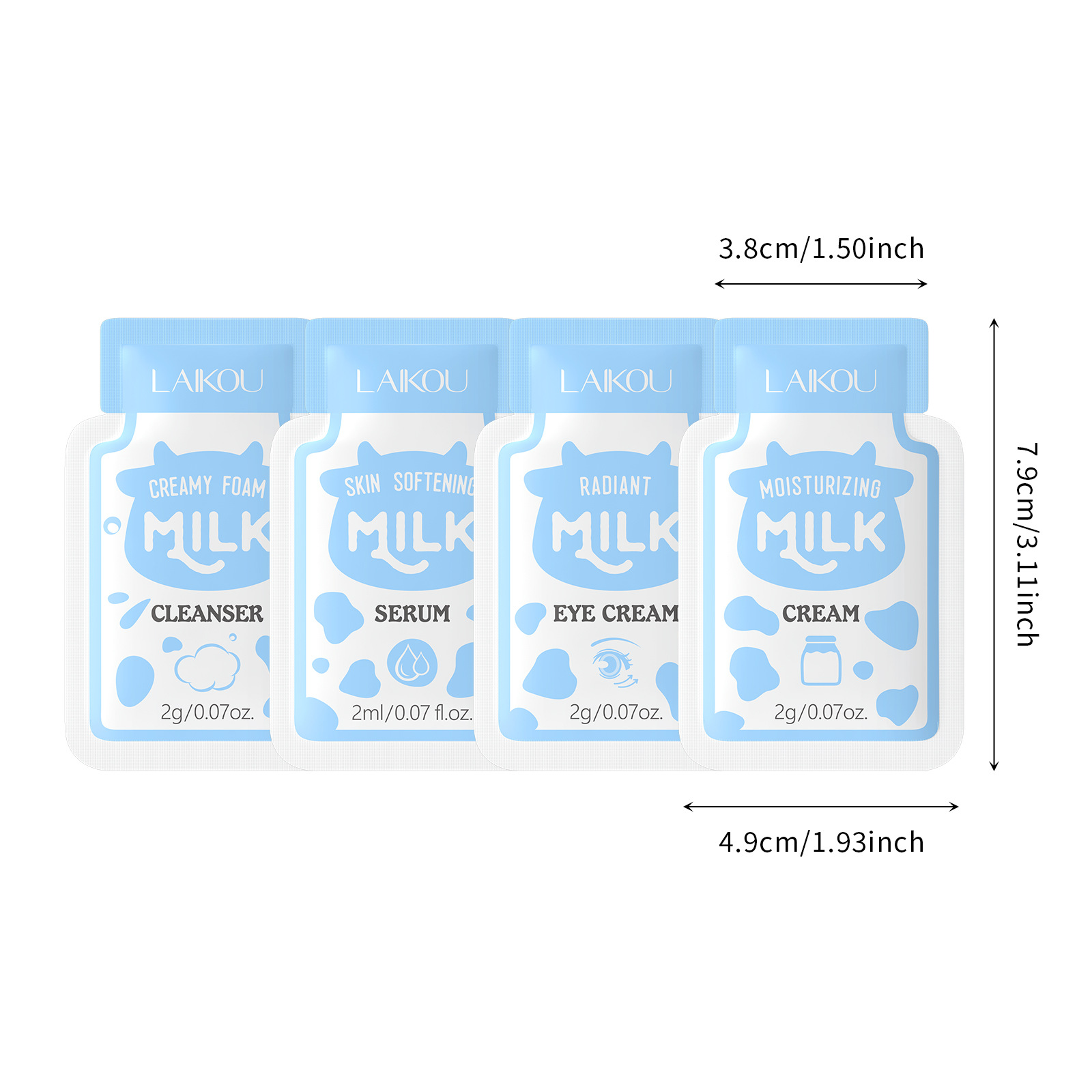 Cross-Border Laikou New Product Milk 4 Packs (Facial Cleanser + Eye Cream + Essence + Moisturizing Cream) 2ml Export