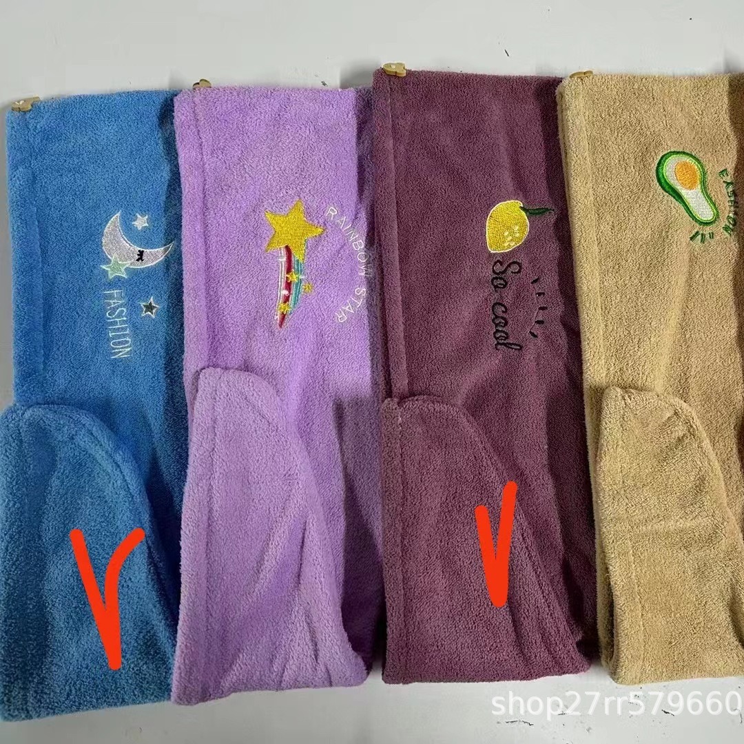 Coral velvet embroidered hair drying cap for women strong absorbent quick-drying women's long hair towel head towel shower cap headscarf thickened
