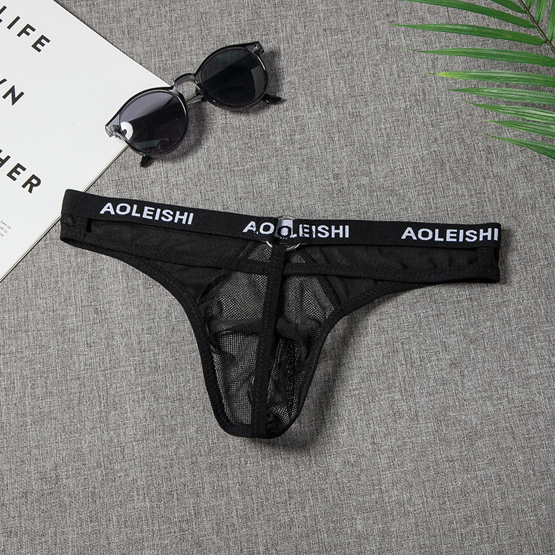 Sexy low waist transparent mesh underwear men's breathable thin naked invisible U convex triangle thong G22