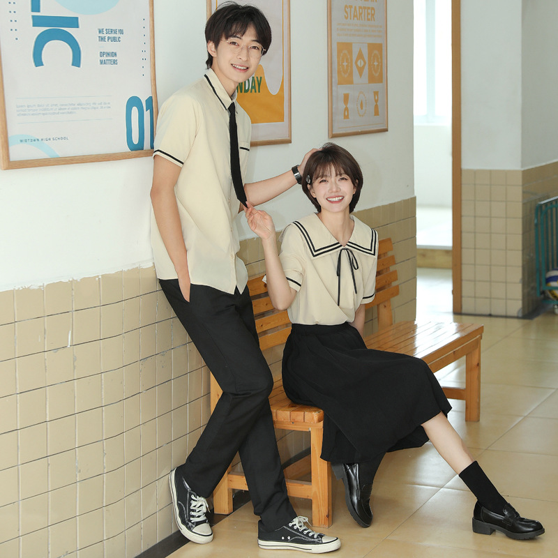 2024 couple wear summer new preppy style short sleeve JK uniform short sleeve shirt college performance clothing suit