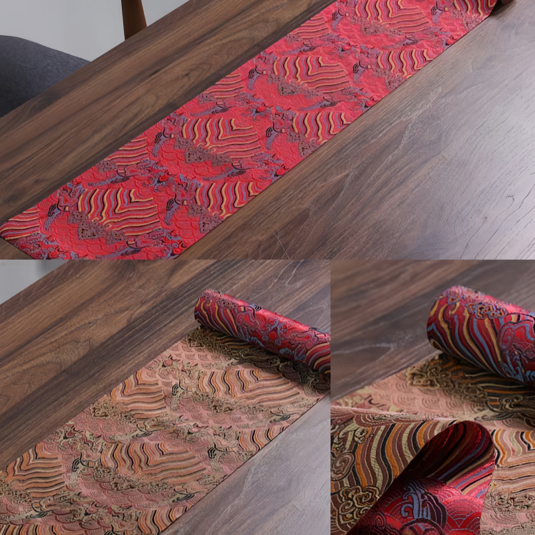 New Chinese Style Yunjin Tea Mat Jacquard Cloud Water Pattern Brocade Tea Mat Space Display Table Flag Tea Room Tablecloth