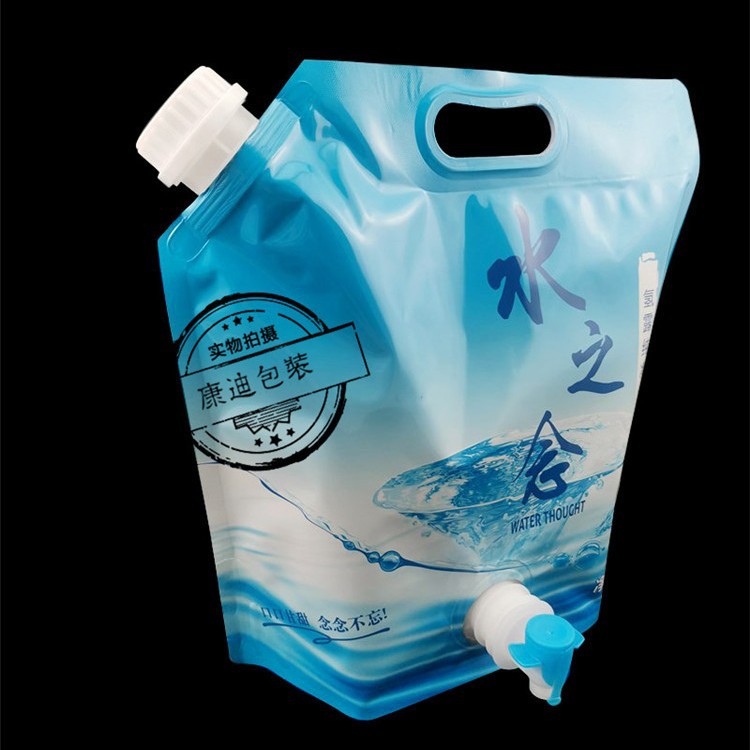 Bib Juice Aluminum Foil Stand-Up Bag High Barrier Custom Tote Bag Butterfly Valve Double Bottom Mineral Water Packaging Bag