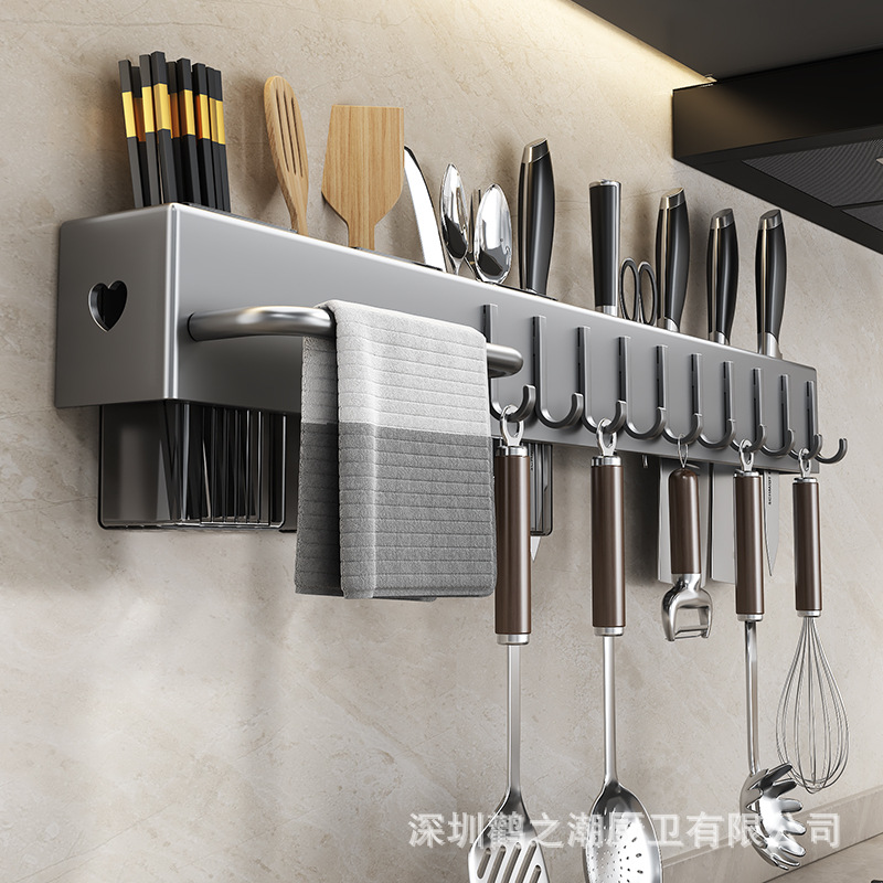 Cross-border stainless steel knife holder wall-mounted kitchen chopsticks holder multi-functional storage rack punch-free rack