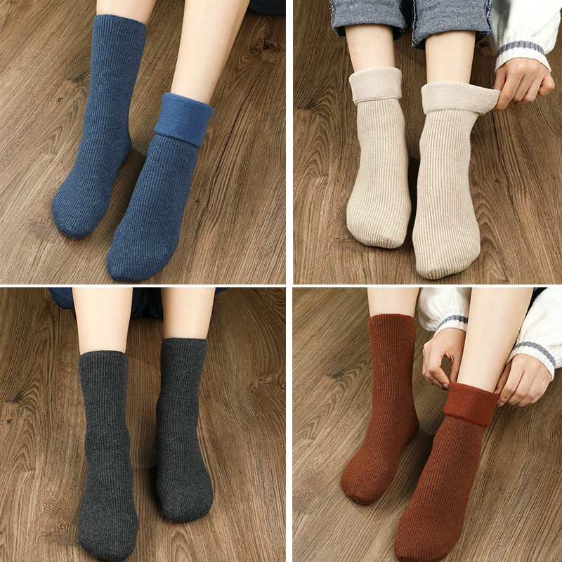 Cold-Resistant Wool Socks for Men and Women, Winter Mid-Calf Vintage Solid Color Cashmere Snow Socks, Wholesale Versatile Thickened Warm Socks