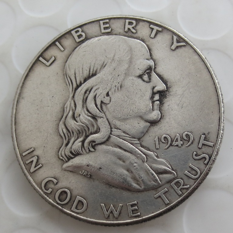 Antique Crafts P Version American Half Dollar Franklin Coin Brass Silver-Plated Commemorative Coin Round Box