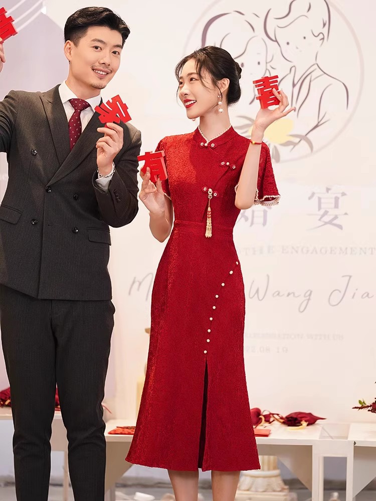 Toast Dress Bride Cheongsam Small Engagement Dress dress Women's Red Chinese Style Wedding Dress