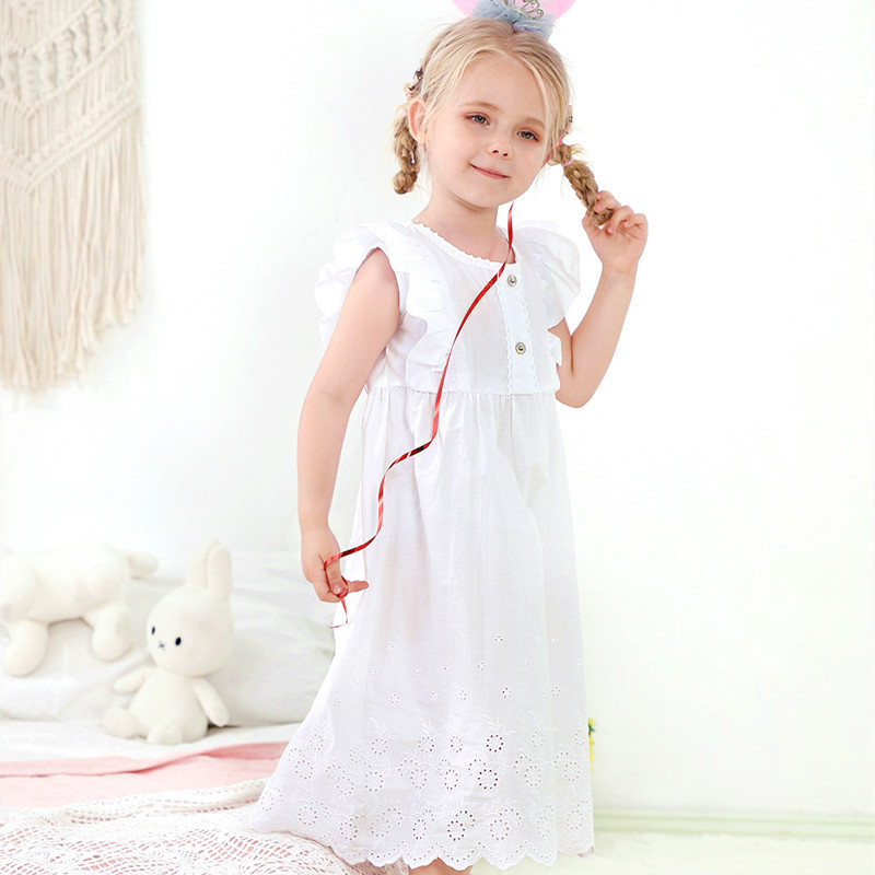 Girls' Clothing Girls' Embroidered Pure Cotton Summer Sleeveless Cute Ruffled European and American Long Court Princess Dress