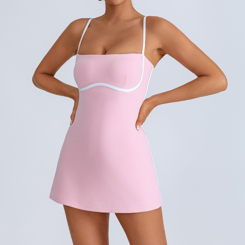 Foreign Trade Cross-border Yoga Dress Women's Contrasting Color with Chest Pad Anti-running Leggings Sports Fitness Training Tennis Skirt