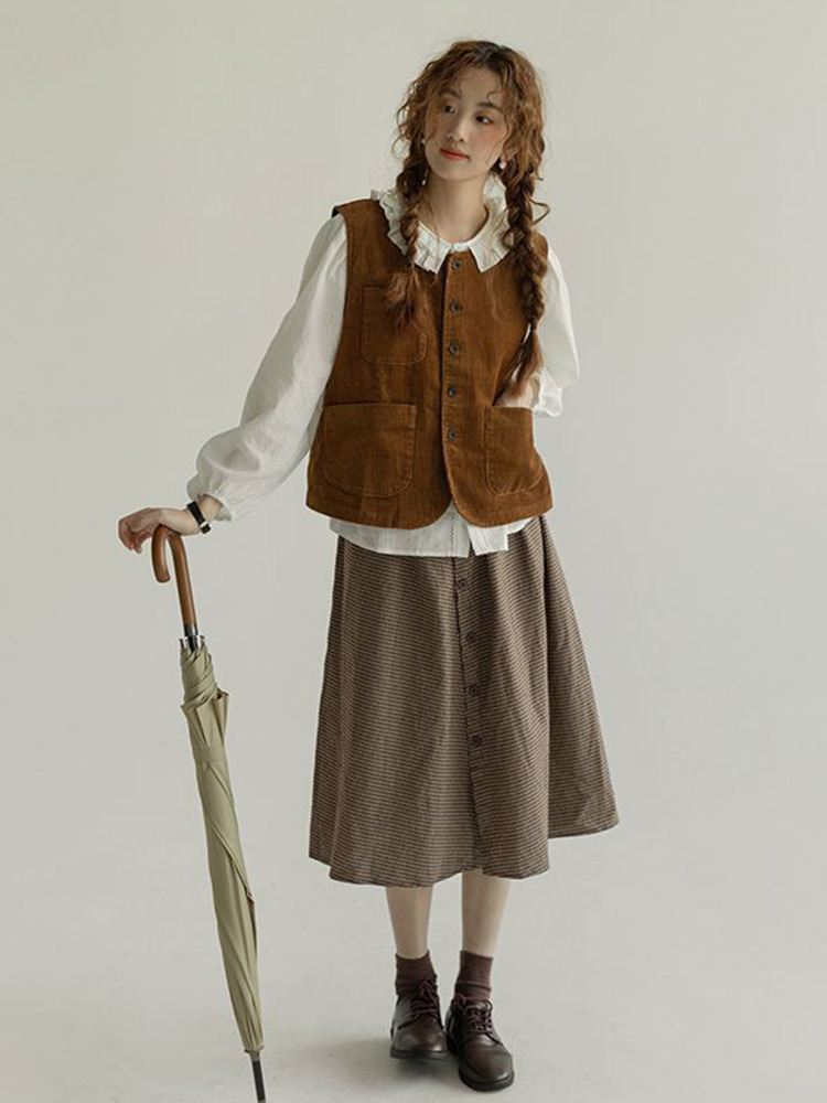 Japanese Style Corduroy Vest Women's 2025 Spring New Retro Sleeveless Top Vest Student Outer Vest Jacket