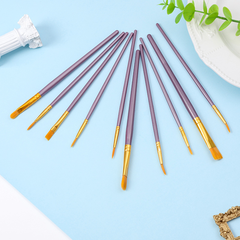 Cross-border Amazon 10 plastic long rod children's art diy oil painting nylon gouache acrylic suit brush