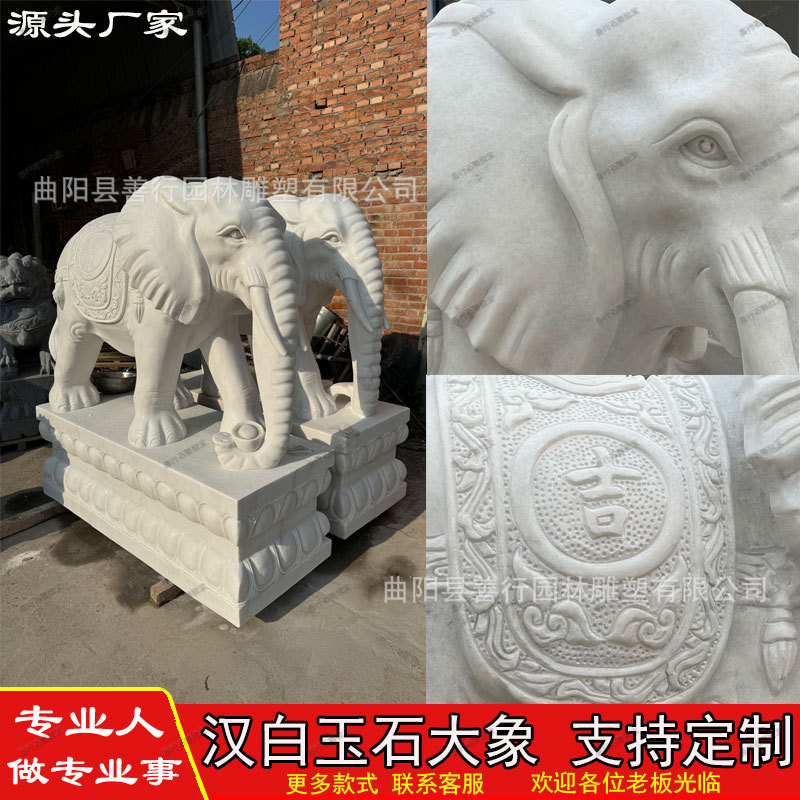 Pair of Carved Stone Elephants in White Marble, Bluestone, and Granite for Outdoor Hotel Courtyard Entrance Decoration