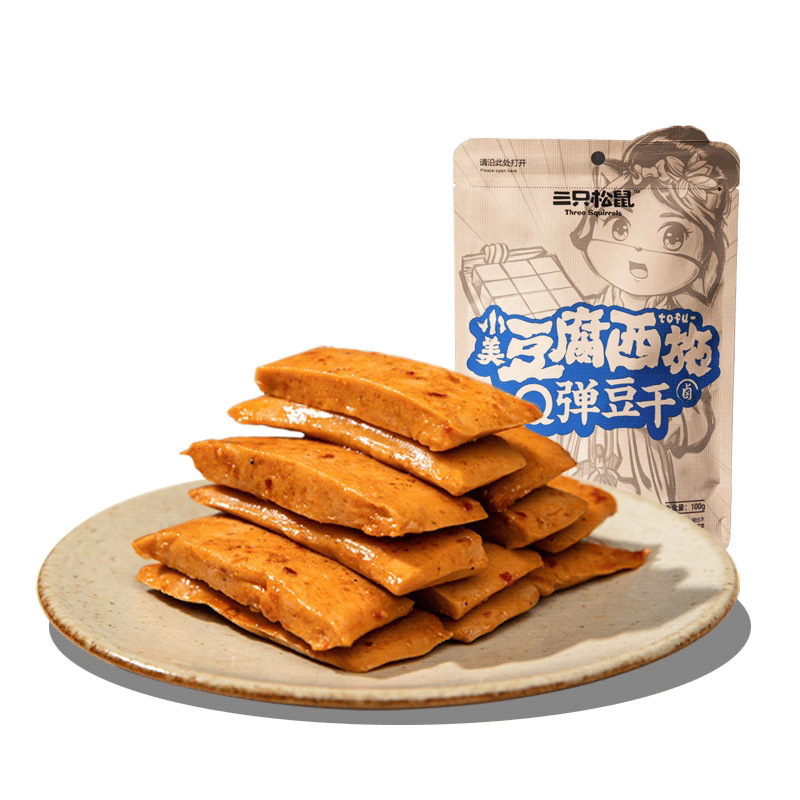 [Three Squirrels Q Play Dried Bean Curd 100 g/Bag] Sweet and Spicy Spicy Dried Bean Curd Snacks Net Red Snacks
