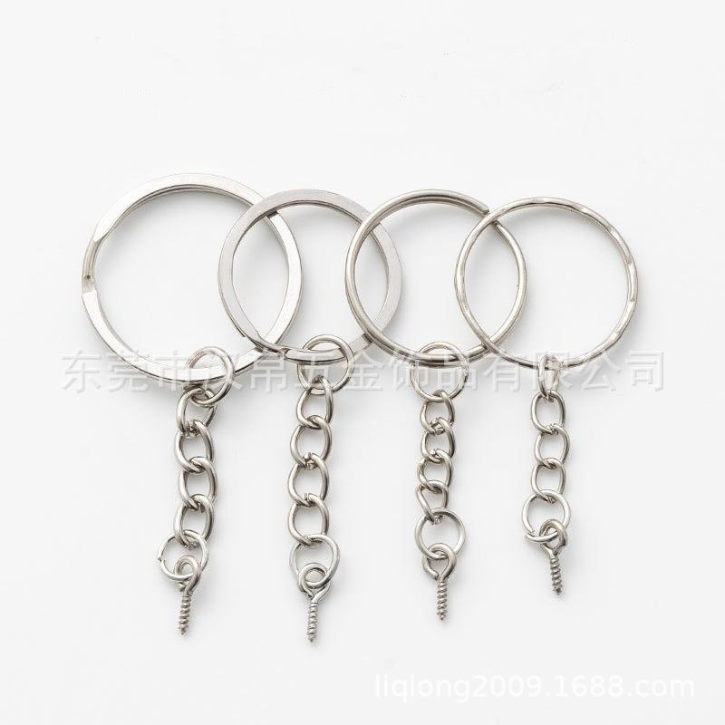 Key Ring with Chain 25 Aperture Flat Ring Wreath Double Circle Plus 4 Sections Chain Metal Key Chain Key Ring Chain Lock Ring