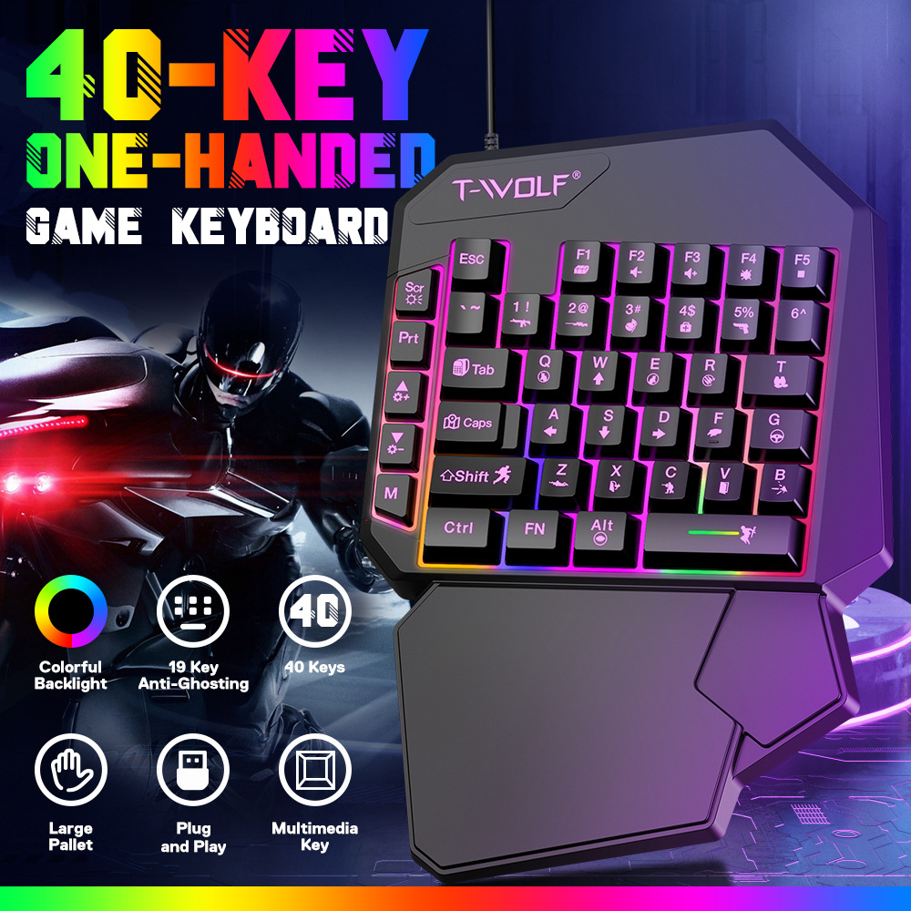T-Wolf Lei Wolf Tf900 One-Handed Keyboard and Mouse Game Set Throne Mobile Game Chicken-Eating Artifact Left-Hand Keyboard