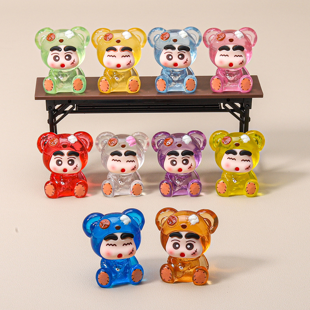 Three-dimensional transparent color puppet bear small new resin small ornaments cartoon creative adorable candy color doll wholesale