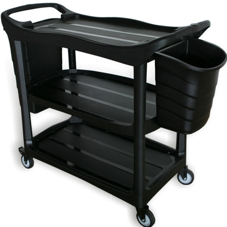 Three-layer plastic service food delivery cart wine trolley multi-function catering collection cart mobile mobile white cloud New