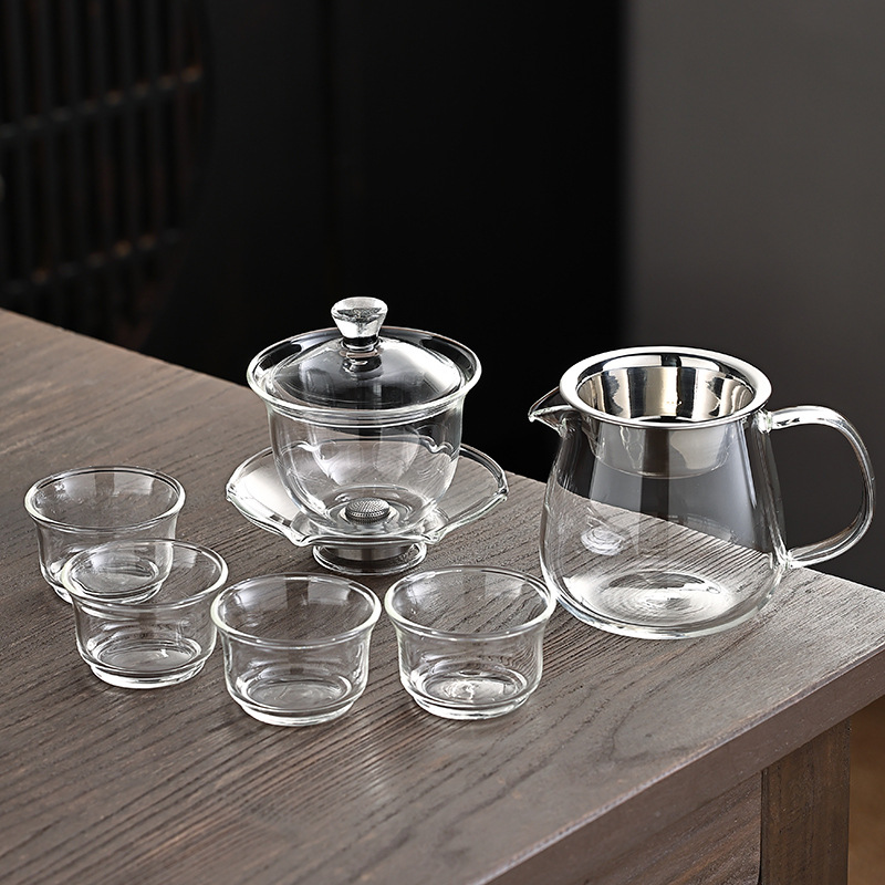 Lazy Person's Tea Brewing Gadget, Fully Automatic Glass Household Tea Set for Drinking Tea, High-End Teapot and Teacups