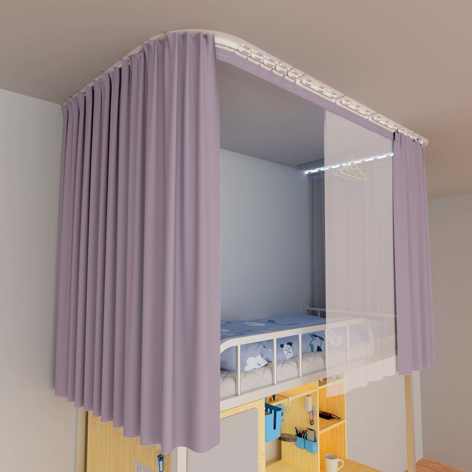 Dormitory Thickened Upper Bunk Super Blackout Cloth U-Shaped Double Track Breathable Full Bed Curtain Opaque Complete Set