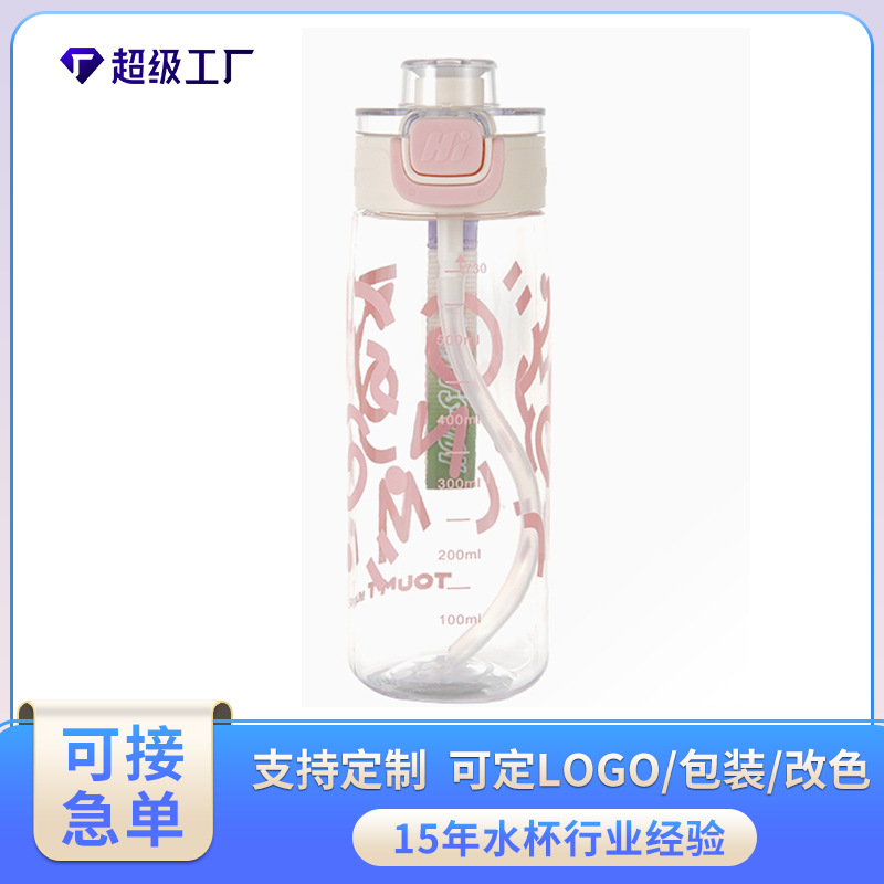 Пластиковая бутылка, простая, термостойкая, настраиваемая сумка, пластиковая кружка для воды, для студентов 520ml с трубочкой