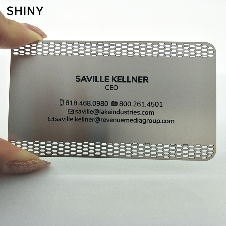 Cross-Border Exclusive Stainless Steel Natural Color Metal Card Hollow Business Card Single Color Printing High-End Custom Laser Uv