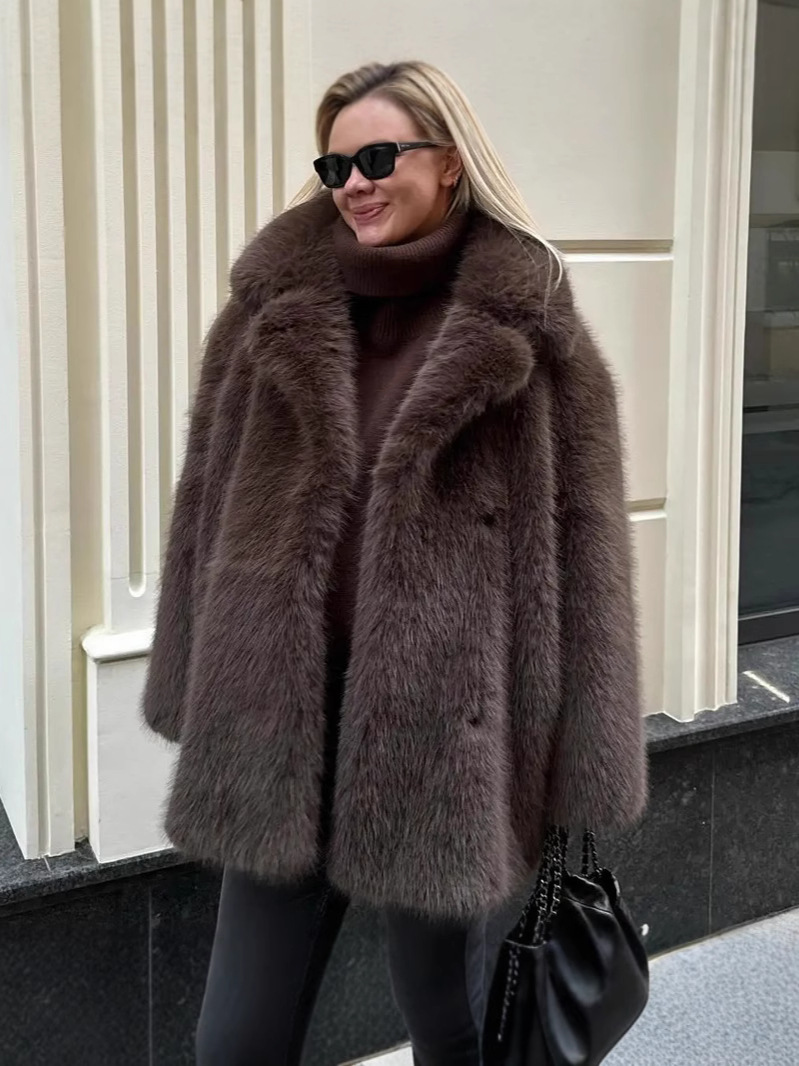 New Cross-Border Fur Outwear for Women in Autumn and Winter Warm Suit Collar Imitation Fur Outwear Mid-Length Fox Fur Outwear