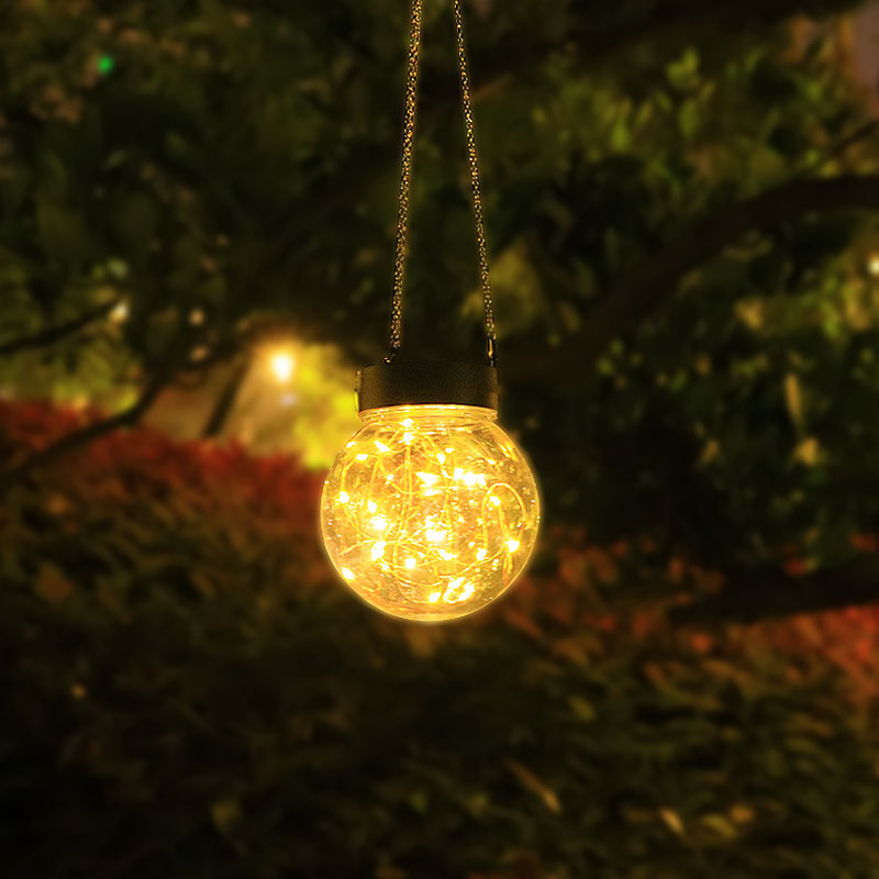 New solar ball copper wire hanging lamp outdoor LED small chandelier lawn garden courtyard villa decorative lamp
