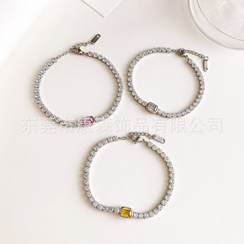 New Fashionable and Simple Jewelry with Diamonds, Korean Style Bracelet, Versatile Style, Women's Full Diamond Square Bracelet, Cross-Mirror