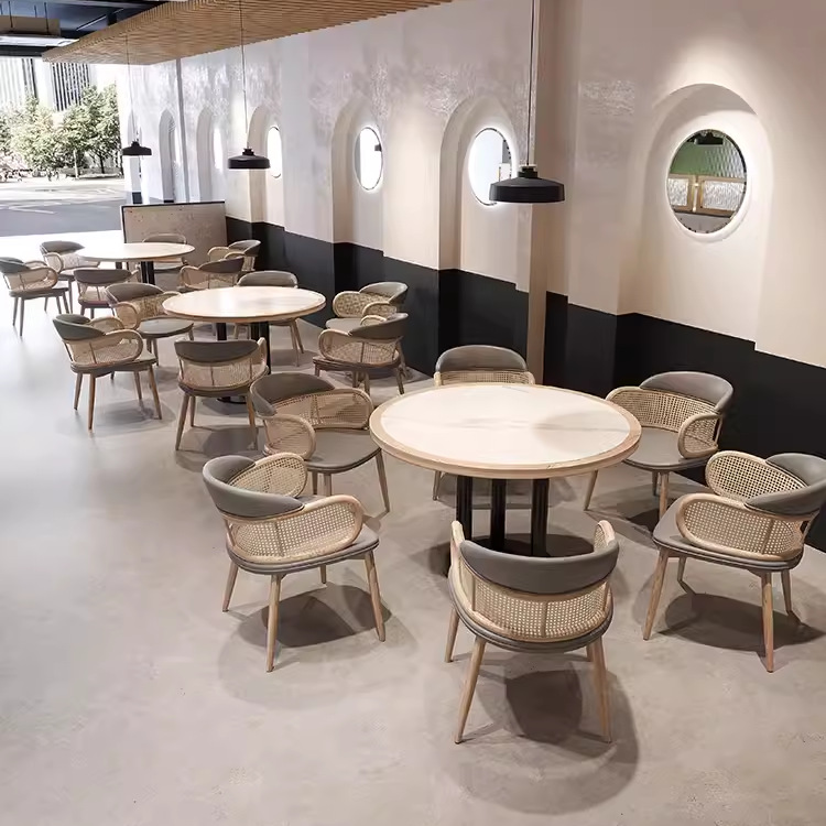 Solid Wood High-end Chinese Restaurant Table and Chair Combination Southeast Asian Rattan Restaurant Furniture Tea House Hotel Card Seat Sofa