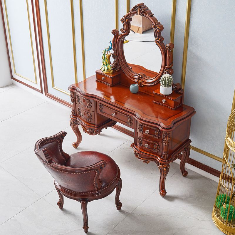 European-style Leather Double Bed Wedding Bed Master Bedroom Leather Queen Bed Solid Wood Bedside Table Four-door Wardrobe Leather Bed End Stool