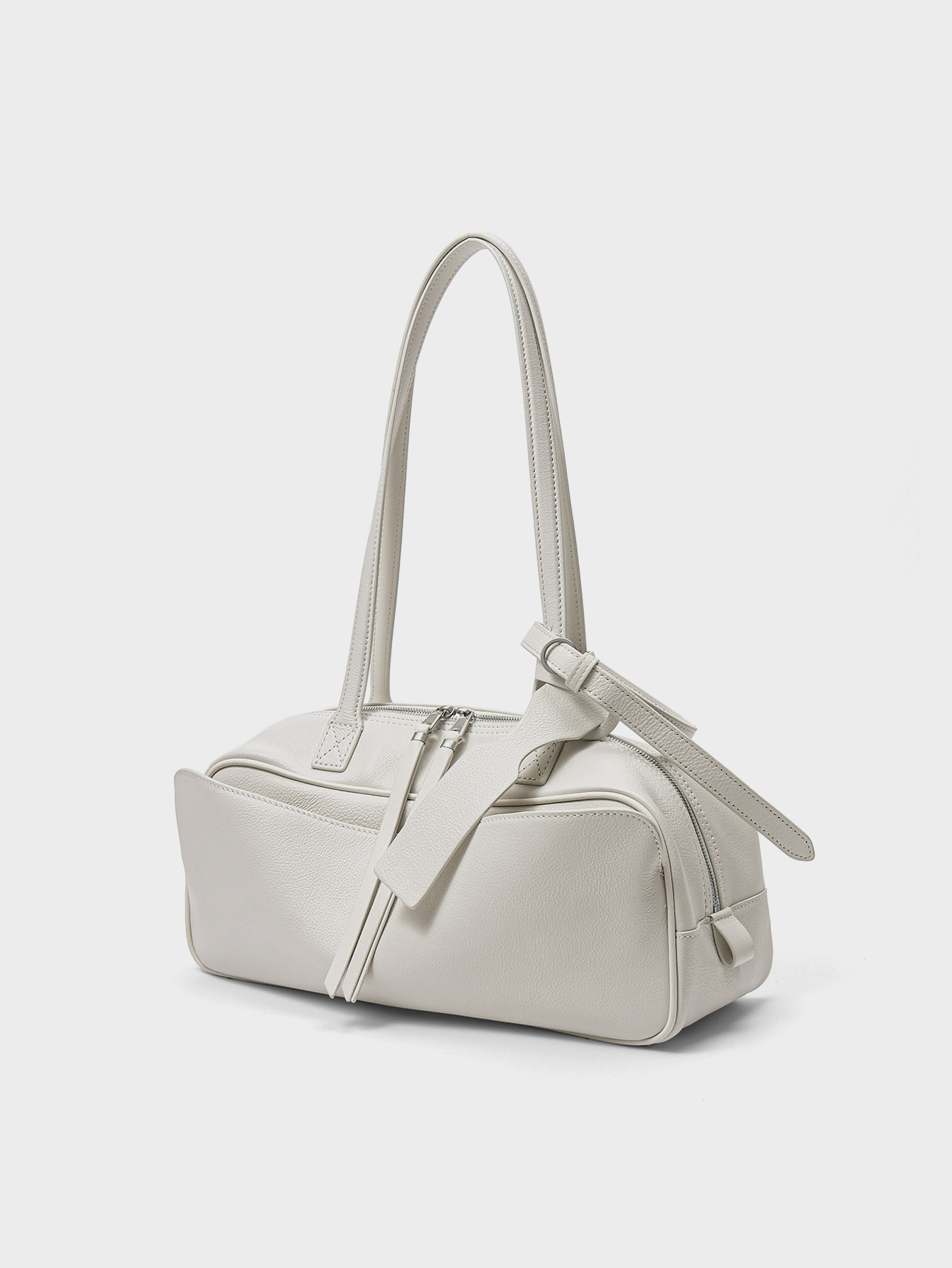 B Brand Bag Korean Niche Carriebowling Bowling Women's Bag Simple First Layer Cowhide Boston Bag