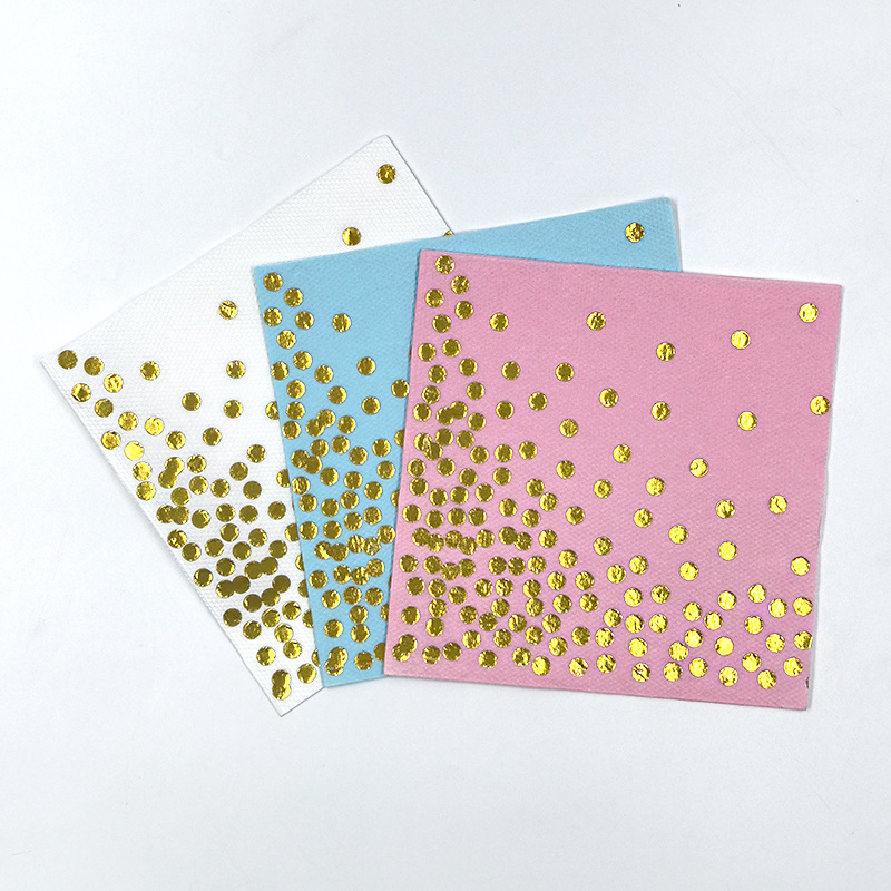 Customized Gold-Stamped Polka Dot Dyed Paper Towels in Stock for Parties, Cocktails, and Western Restaurants, Available for Cross-Border Sales, Minimum Order Is One Box