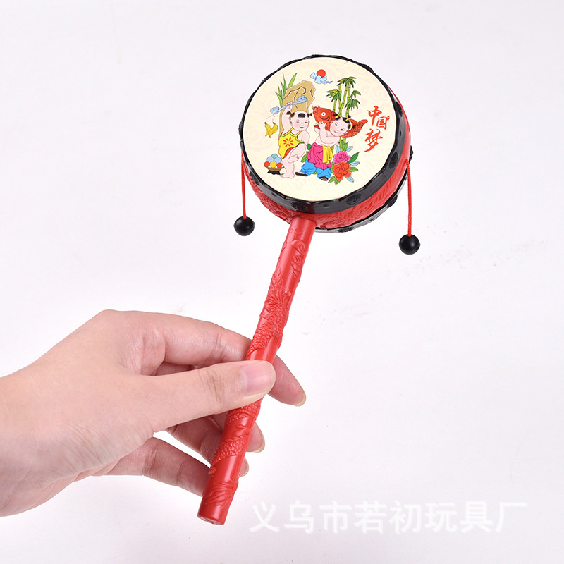 Auspicious Rattle Nostalgic Classic New Year Pictures Hand Drum Baby Shaker Toy Ping An Drum Small Hand Drum Small Gift