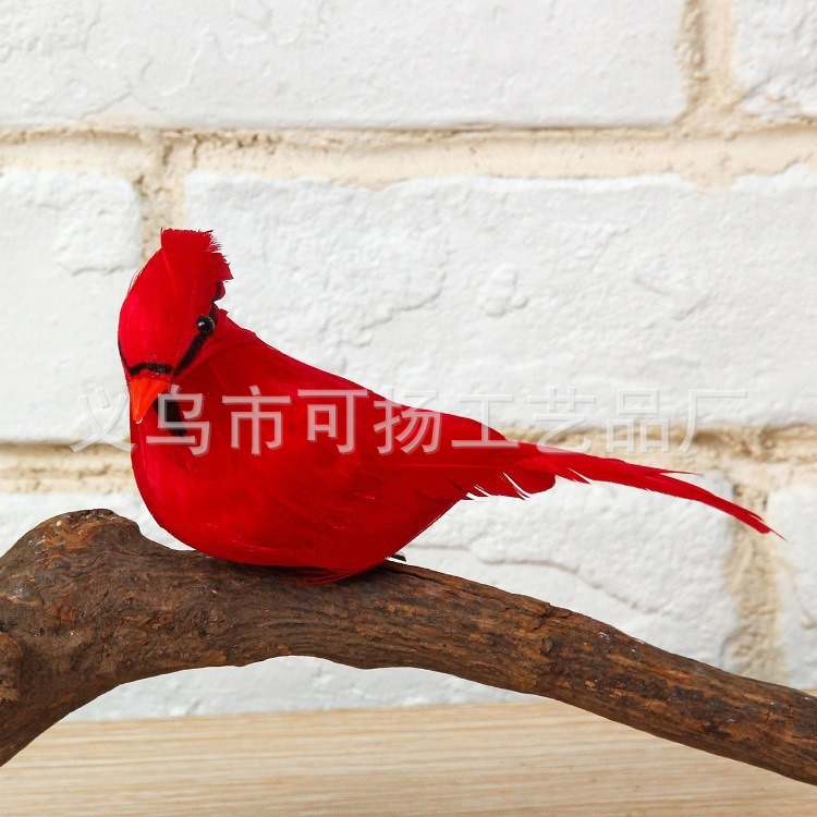 Cross-Border Supply Gardening Artificial Bird Christmas Decoration Red Bird Feather Bird Decoration Artificial Bird Fake Bird Handmade Bird