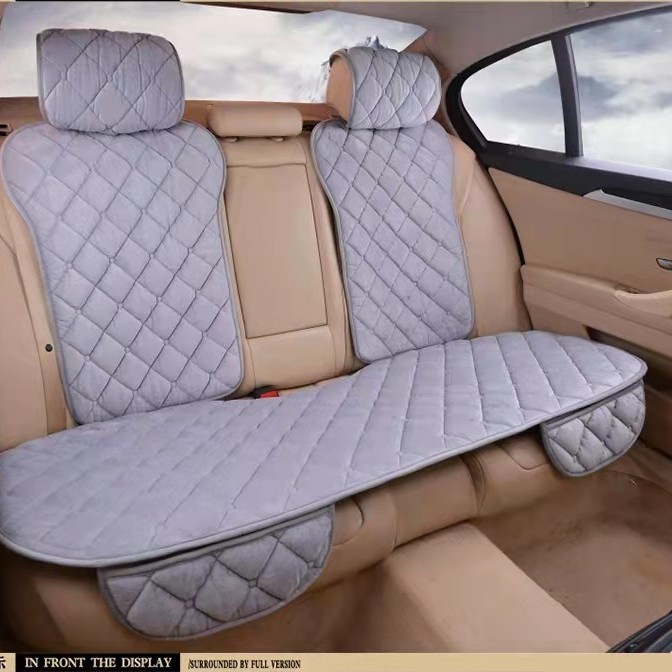 Car Seat Cushion Supplies Winter Plush High-End Warm Thickeneded Embroidered Soft Non-Slip Seat Cushion Three-Piece Set