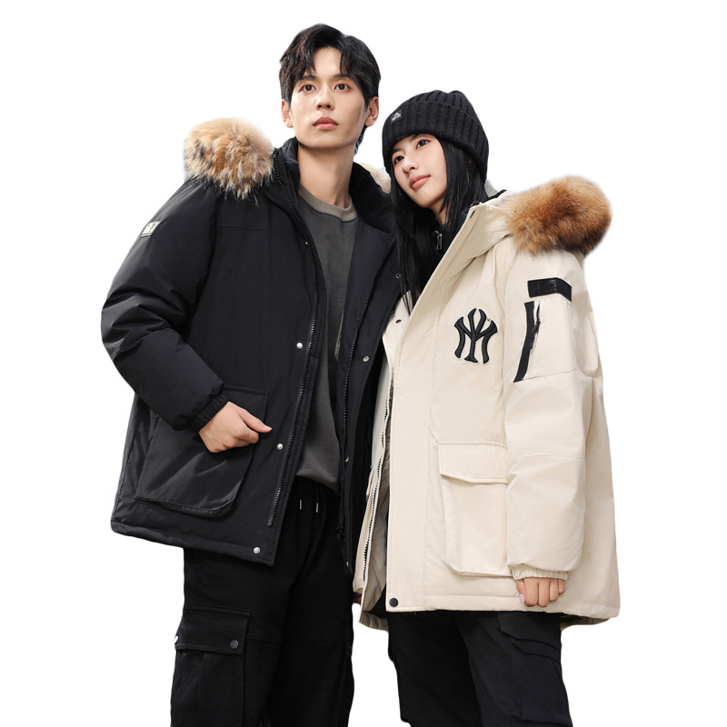 Faux Fur Collar Live Streaming Men's and Women's Couple Style Outdoor Sports Workwear down Jacket Trendy Brand Cross-Border Assault down Jacket 2402