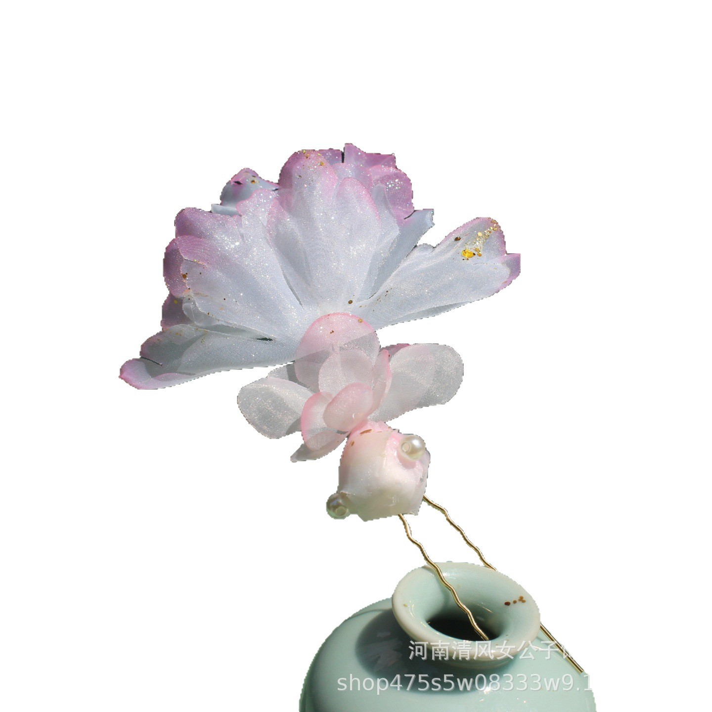 Hanfu Hair Accessory with Lotus Flower Design, New Ancient Style Original Sheer Silk Yarn, Super Fairy New Chinese Style Hair Ornament with Soft Rod Hairpin