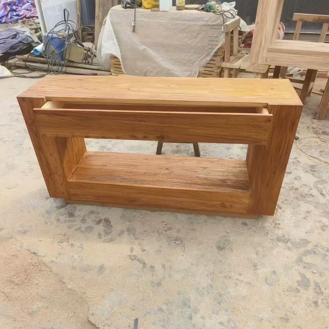 Old Elm Simple Storage Cabinet Rectangular Hollow Entrance Cabinet Solid Wood Silent Style Sideboard Living Room Wall Cabinet