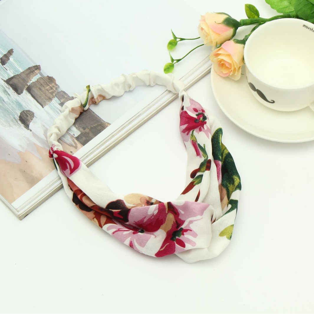 Spring and Summer Geranium Floral Fabric Chen Qiong's Same Style Cross Hairband Elastic Yoga Headband Updo Hat Ethnic Style