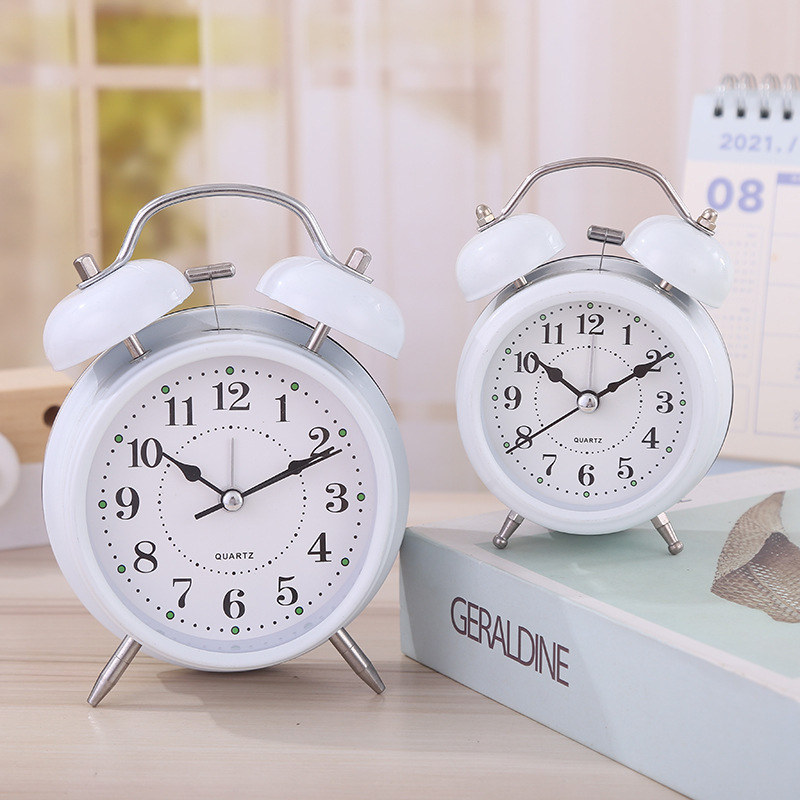 Modern simple small alarm clock silent metal children's bedroom bedside alarm with night light battery clock gift