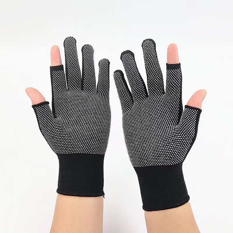 Fingerless Half-Finger Dot Gloves Non-Slip Fishing Courier Cycling Nylon Touch Screen Dot Plastic Labor Protection Gloves Wholesale