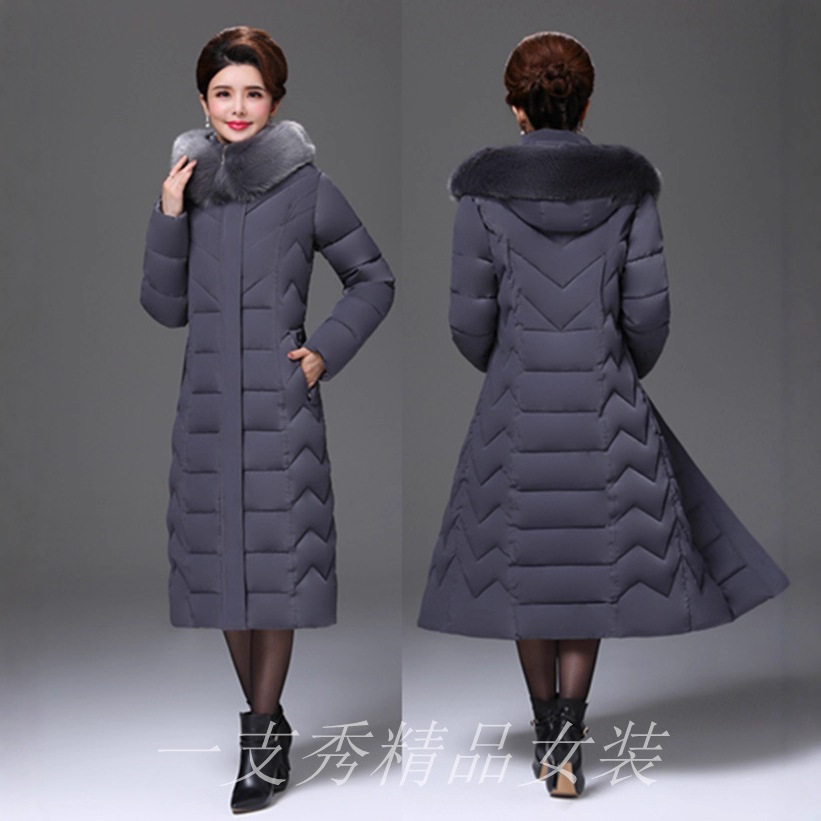 2020 new extra large size cotton-padded clothes for middle-aged mothers over the knee mid-length thickened warm cotton-padded clothes for middle-aged mothers