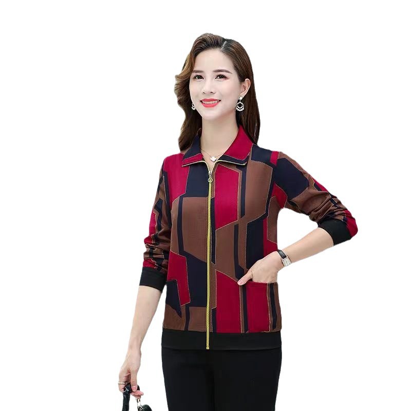 2024 new middle-aged mom spring and autumn clothing jacket thin middle-aged and elderly women's jacket long sleeve loose top batch