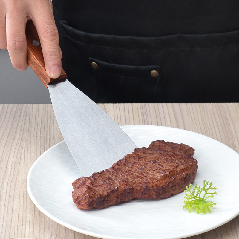 Three-Sided Flat Spatula Kitchen Gadget Angled Spatula Teppanyaki Spatula Stainless Steel Wooden Handle Pancake Cake Cooking Spatula