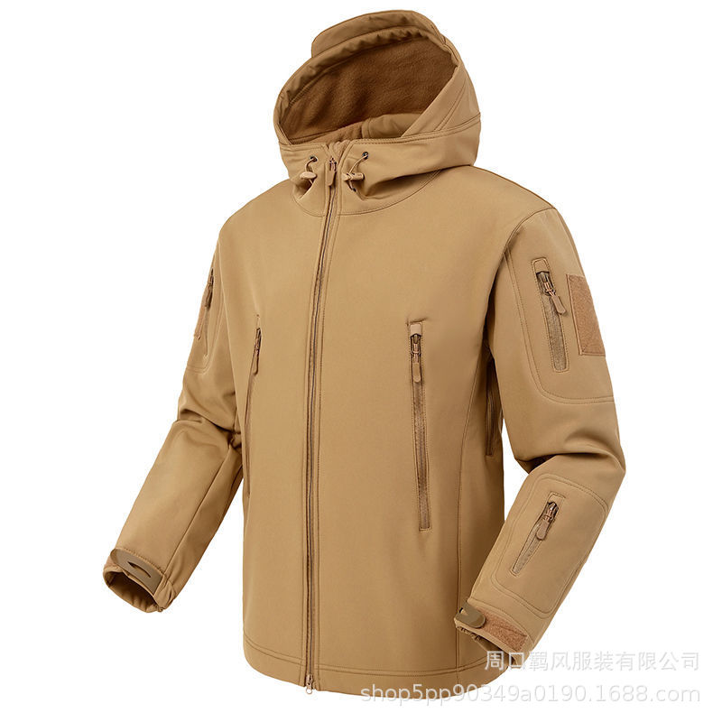 Outdoor Shark Skin Soft Shell Jacket Men's Winter Fleece Jacket Waterproof Windproof Men's Three-in-One Warm Camouflage Mountaineering