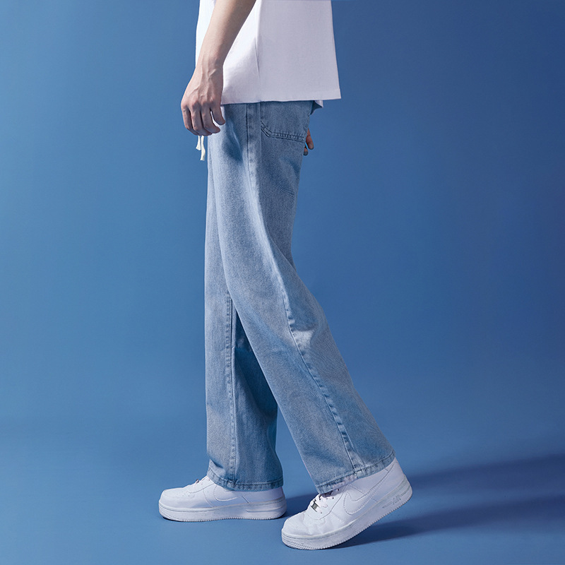 Wide Leg Jeans Men's Summer Korean-style Harajuku Style Casual Simple Fashionable Loose Drawstring Straight Tube Long Pants