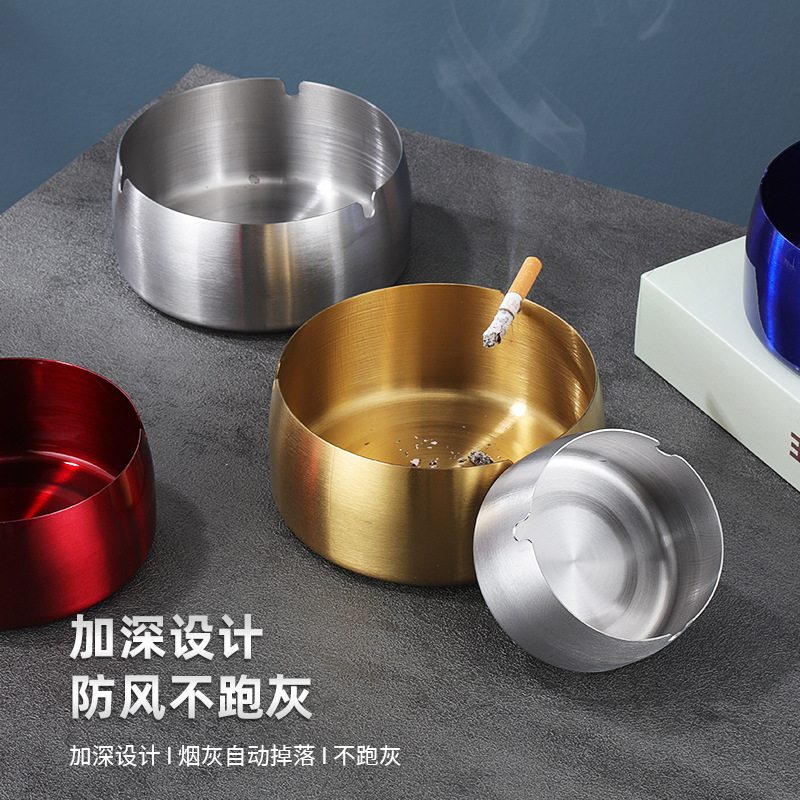Thickened Stainless Steel Color-Plated Metal Ashtray, Windproof and Drop-Proof Ashtray, Creative and Personalized Gift Manufacturer Wholesale