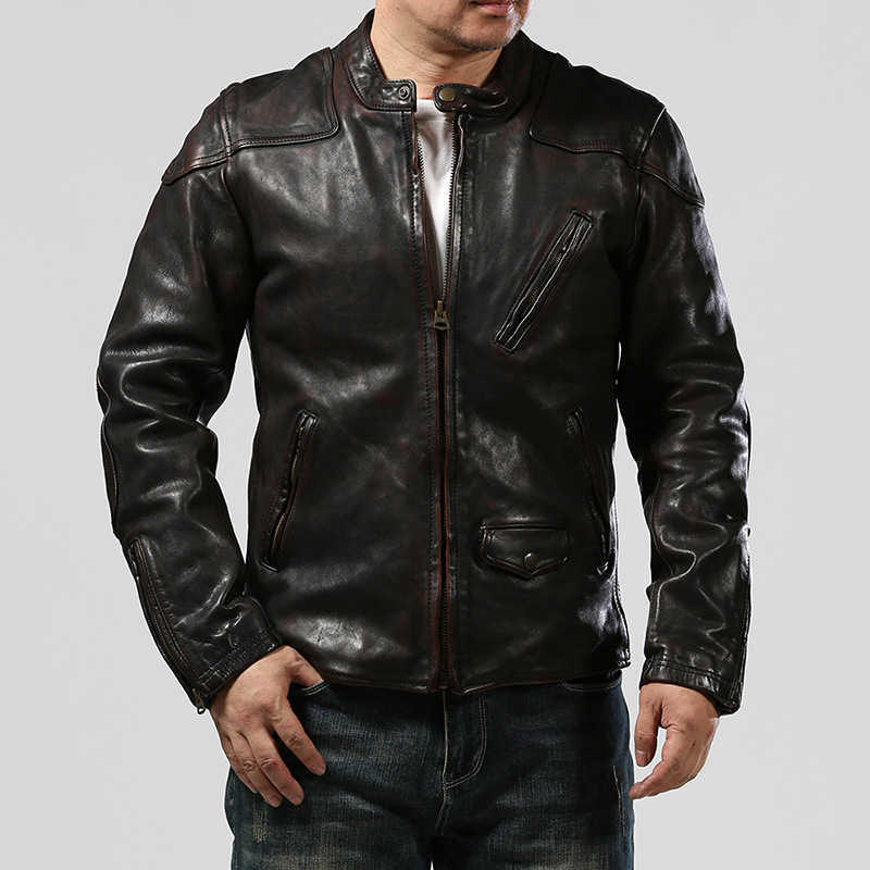 Venom Horse Leather Men's Collar Pleated Casual Ami Leather Jacket