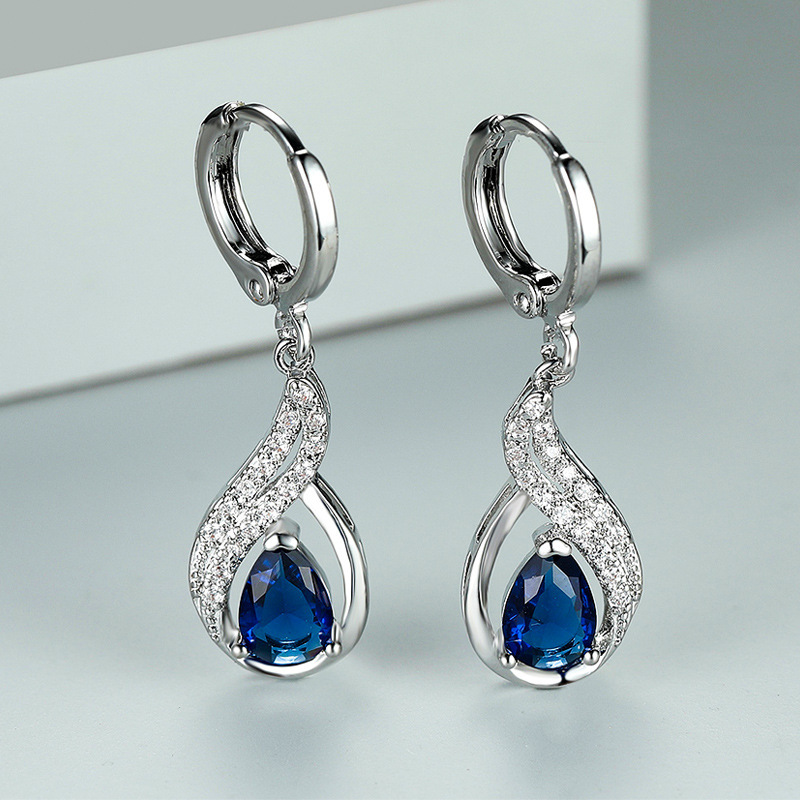 Cross-border Foreign Trade New Fashion Earrings Water Drops Zircon Diamond Ear Buckle Women's Light Luxury Simple Joker Small Jewelry