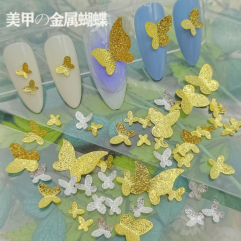 Металлические наклейки для ногтей в виде бабочки Золотые и серебряные маленькие трехмерные наклейки для ногтей с бантом
